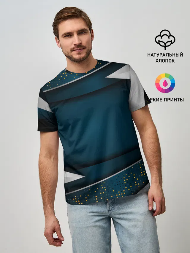 Мужская базовая футболка с принтом «Модные — 3D luxury sport style Золото»