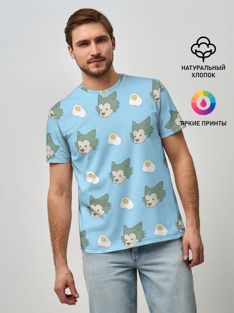 Мужская базовая футболка с принтом «Beastars — Legosi pattern», вид спереди