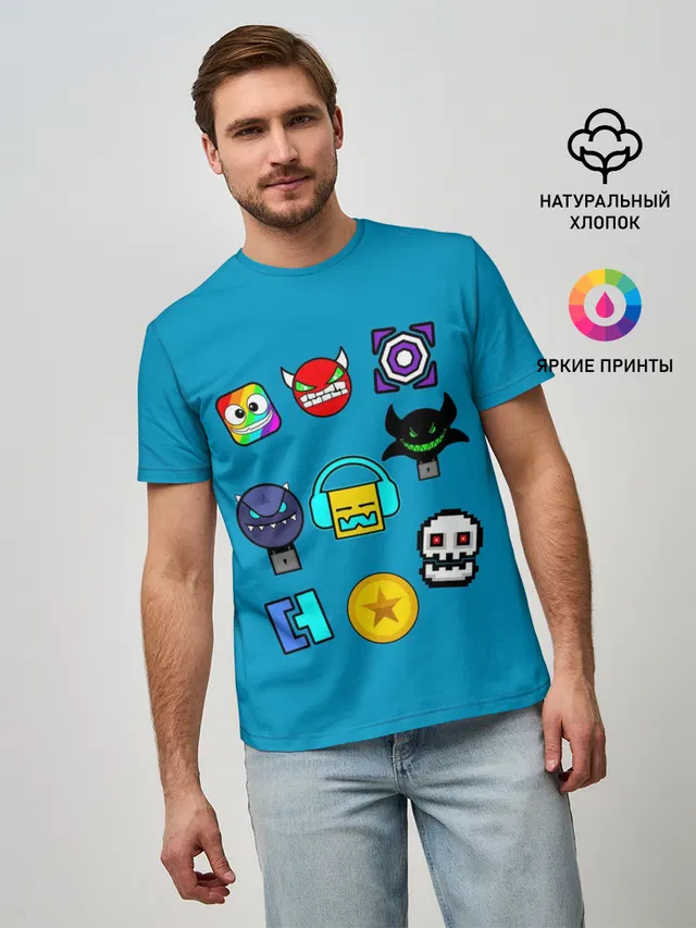 Мужская базовая футболка с принтом «Geometry Dash Icons»