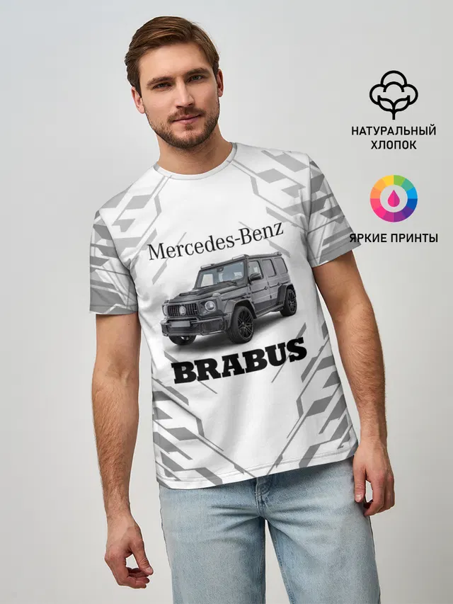 Мужская базовая футболка с принтом «Merсedes — MERCEDES | BRABUS»