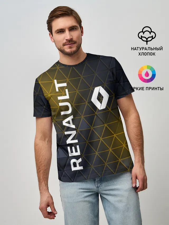 Мужская базовая футболка с принтом «Renault Рено Желтая Геометрия»