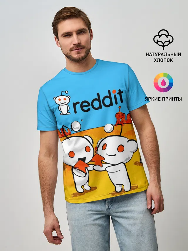 Мужская базовая футболка с принтом «Социальные сети — REDDIT — РЕДДИТ — UPVOTE ART»