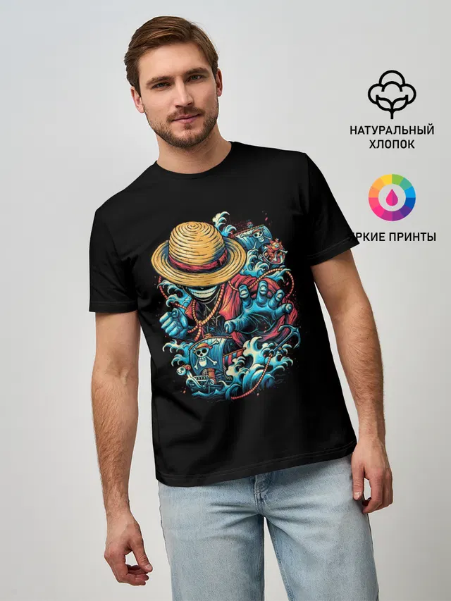 Мужская базовая футболка с принтом «Ван Пис — One Piece. Retro Style»