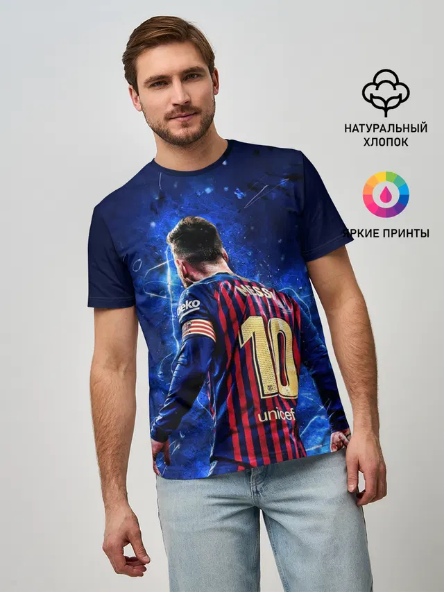 Мужская базовая футболка с принтом «Барселона — Leo Messi — Лео Месси — 10»