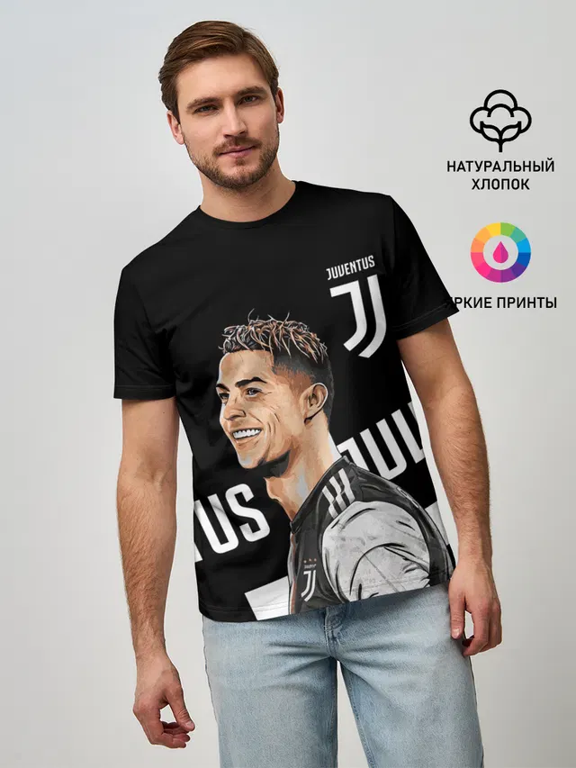 Мужская базовая футболка с принтом «Криштиану Роналду — JUVENTUS»