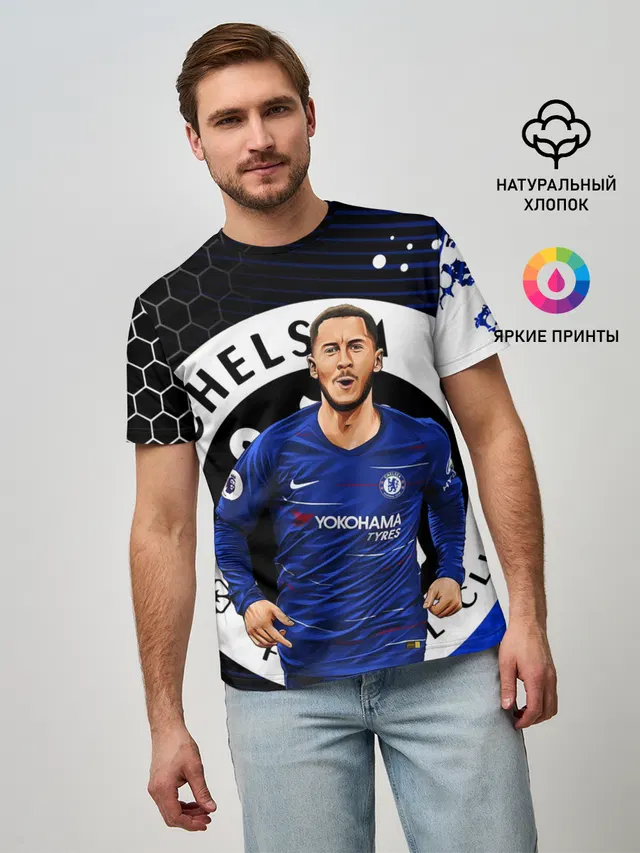Мужская базовая футболка с принтом «Эден Азар — CHELSEA — ЧЕЛСИ»