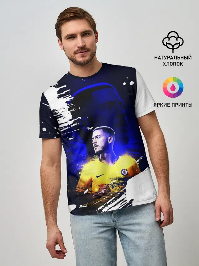 Мужская базовая футболка с принтом «Эден Азар — EDEN HAZARD»