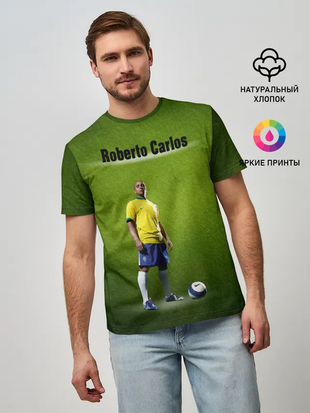 Мужская базовая футболка с принтом «Роберто Карлос — Roberto Carlos $$$»