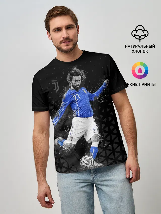 Мужская базовая футболка с принтом «Ювентус — Andrea Pirlo»