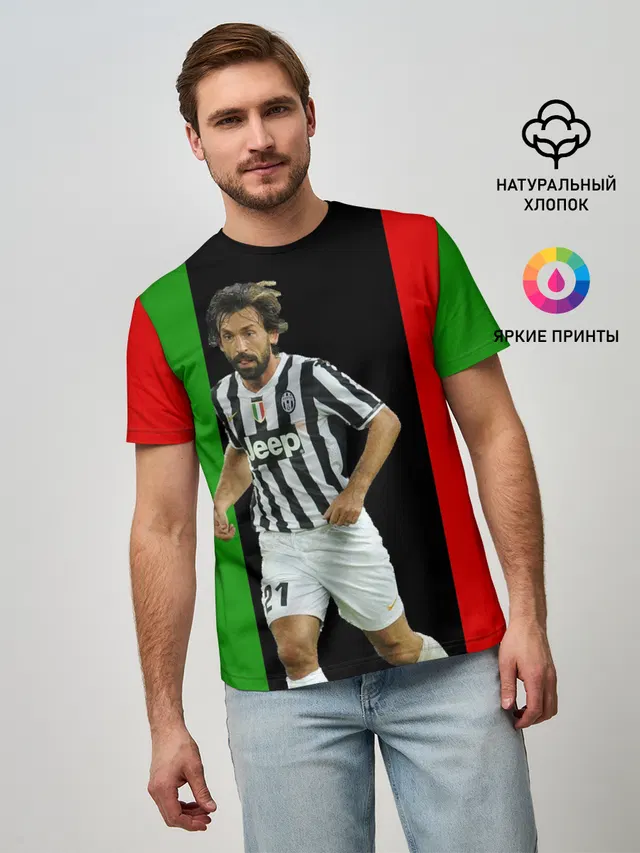 Мужская базовая футболка с принтом «Ювентус — Andrea Pirlo»