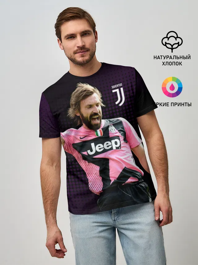 Мужская базовая футболка с принтом «Ювентус — Andrea Pirlo»