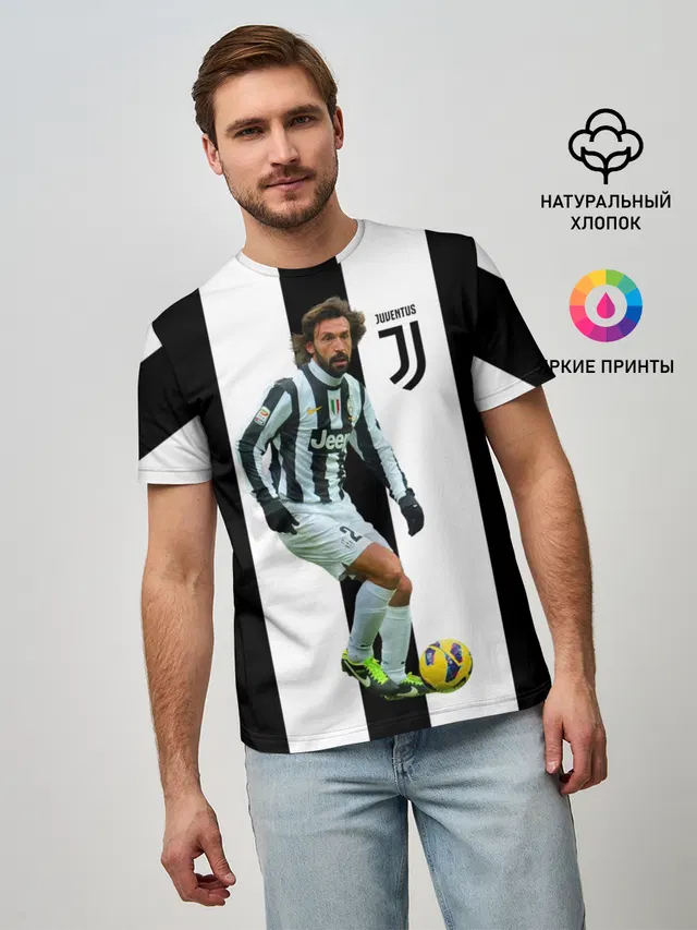 Мужская базовая футболка с принтом «Ювентус — Andrea Pirlo»