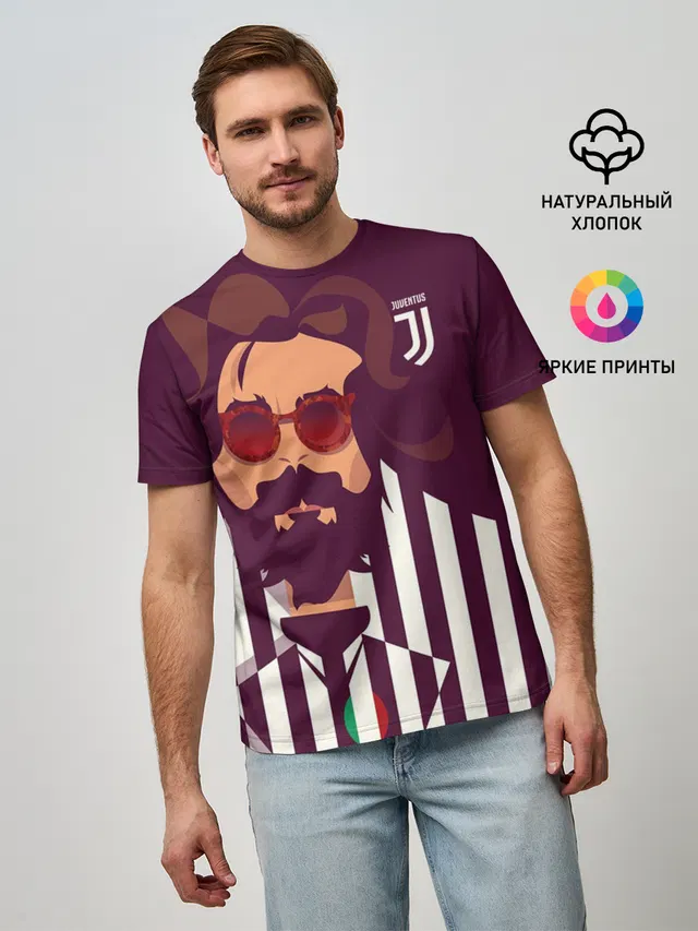 Мужская базовая футболка с принтом «Ювентус — Andrea Pirlo»
