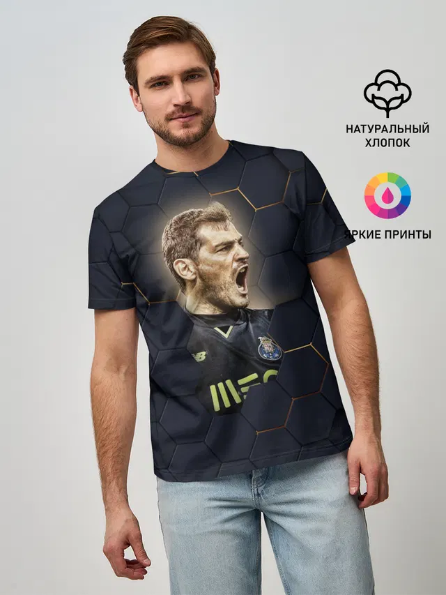 Мужская базовая футболка с принтом «Реал Мадрид — Iker Casillas»