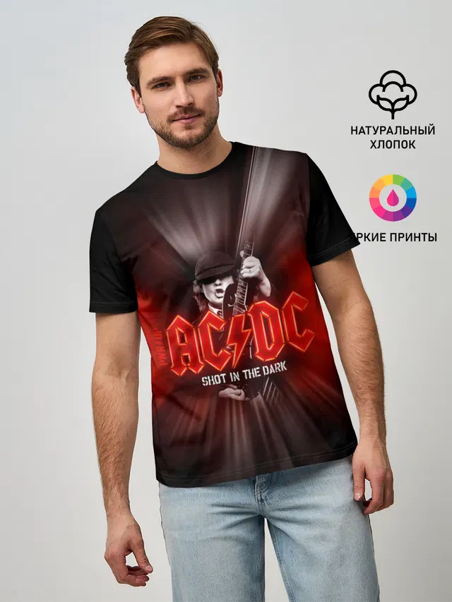 Мужская базовая футболка с принтом «AC — AC/DC: Angus Young»