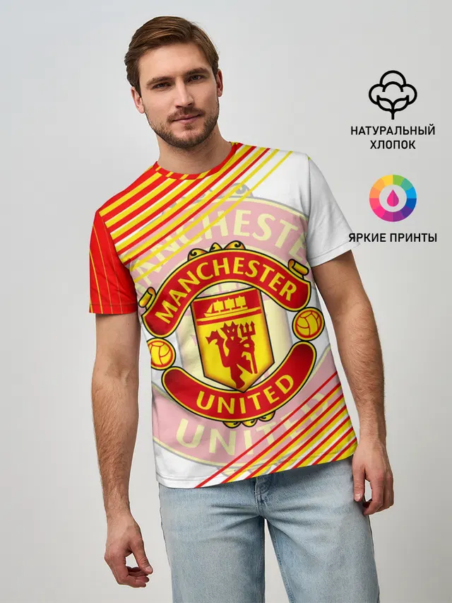 Мужская базовая футболка с принтом «Манчестер Юнайтед — МАНЧЕСТЕР — MANCHESTER — SPORT»