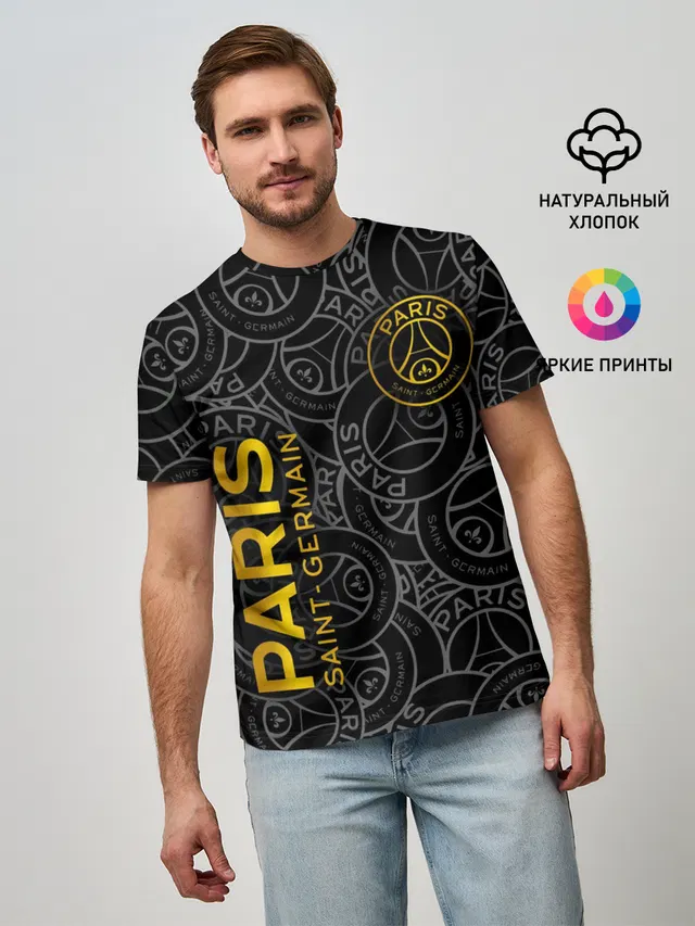 Мужская базовая футболка с принтом «ПСЖ — ФК ПСЖ — PARIS SAINT GERMAIN»