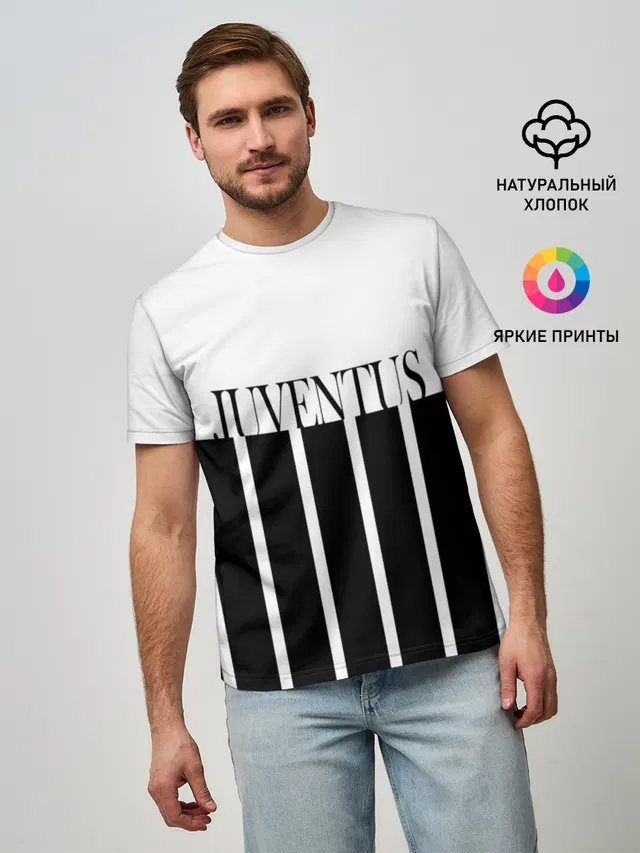 Мужская базовая футболка с принтом «Ювентус — Tee Black and White»