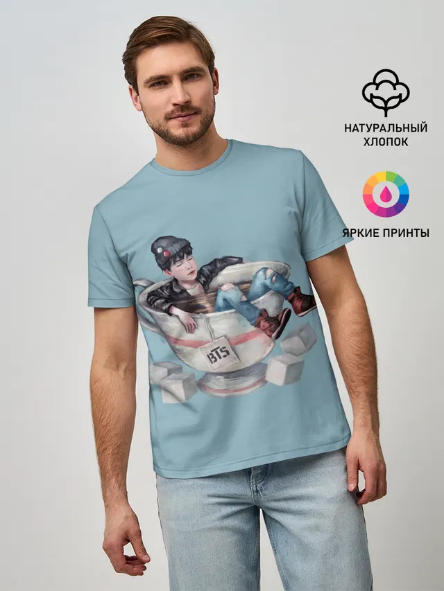 Мужская базовая футболка с принтом «BTS in cup»