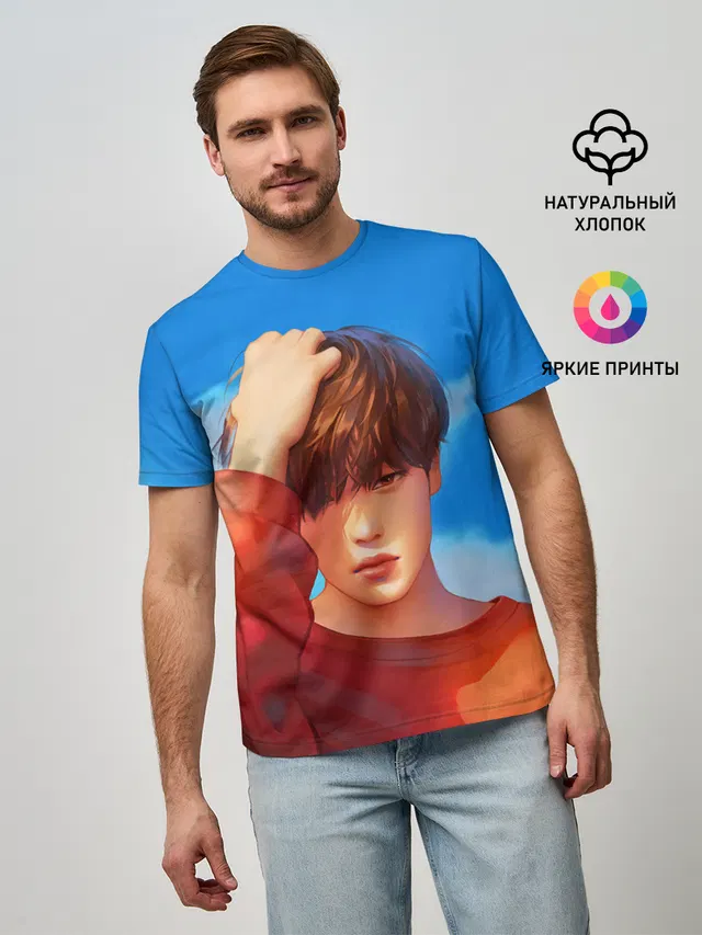 Мужская базовая футболка с принтом «Park Jimin Art»