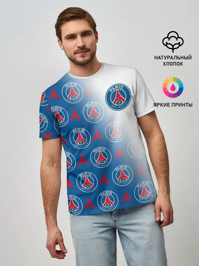 Мужская базовая футболка с принтом «ПСЖ — ФК ПСЖ — PARIS SAINT GERMAIN»