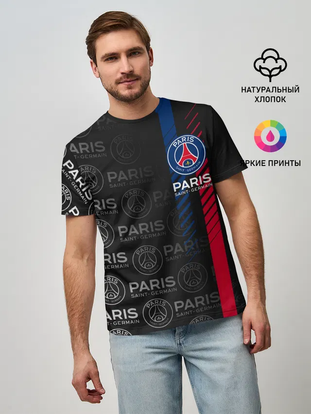 Мужская базовая футболка с принтом «ПСЖ — ФК ПСЖ — PARIS SAINT GERMAIN»