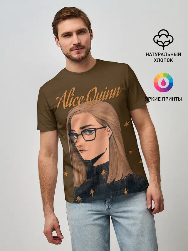 Мужская базовая футболка с принтом «Alice Quinn»