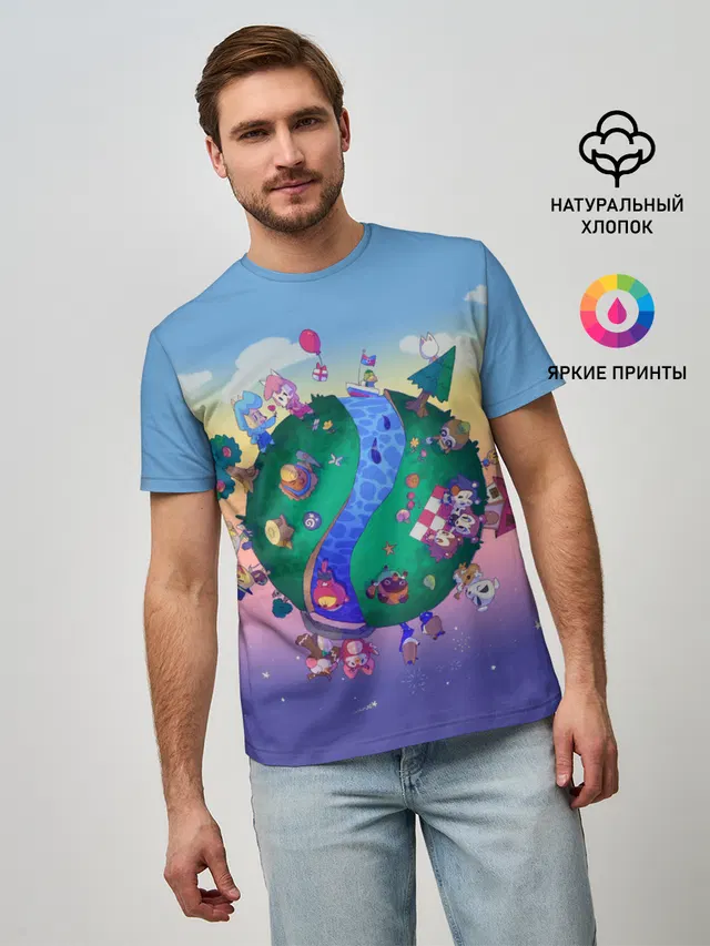Мужская базовая футболка с принтом «Animal crossing world»