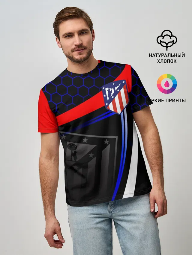 Мужская базовая футболка с принтом «Атлетико Мадрид Atletico — ATLETICO»