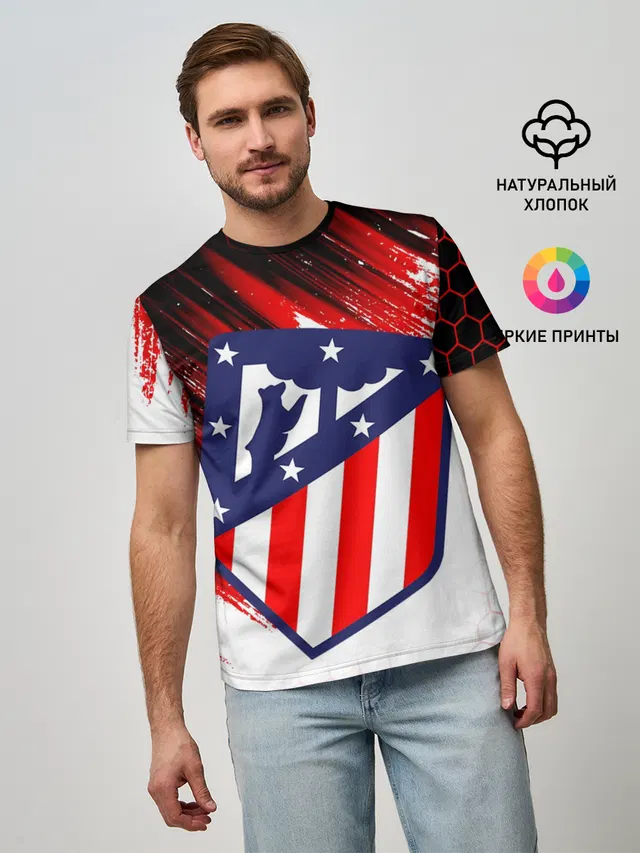 Мужская базовая футболка с принтом «ATLETICO DE MADRID»