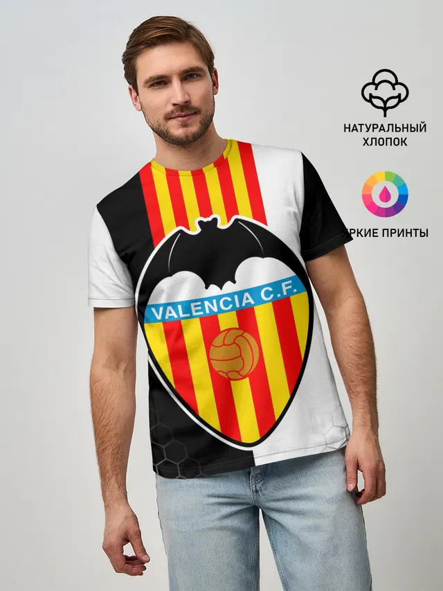 Мужская базовая футболка с принтом «Valencia — FC VALENCIA — ФК ВАЛЕНСИЯ»