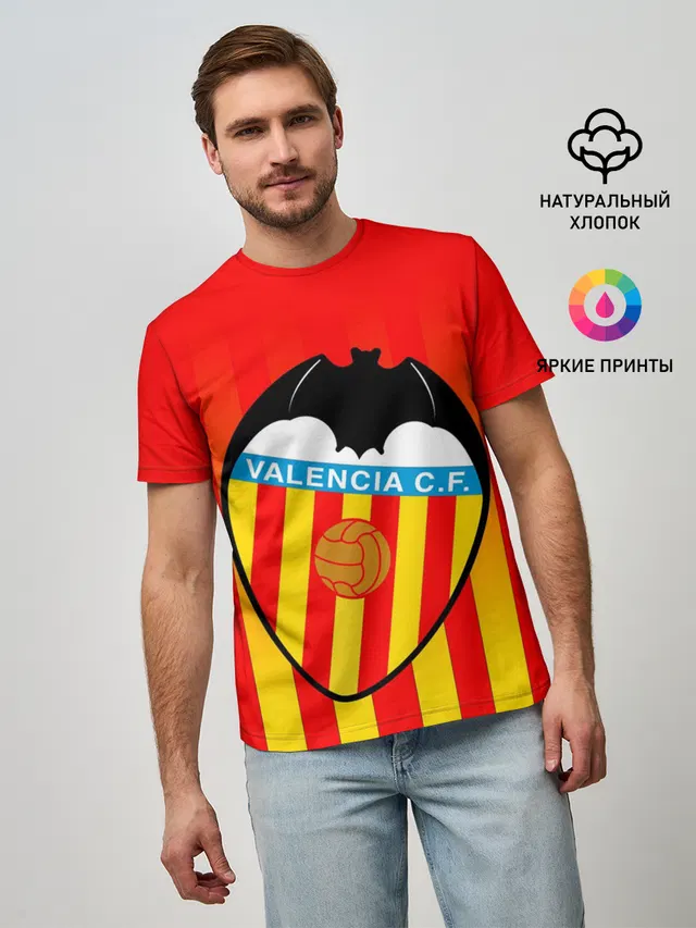 Мужская базовая футболка с принтом «Valencia — FC VALENCIA — ФК ВАЛЕНСИЯ»