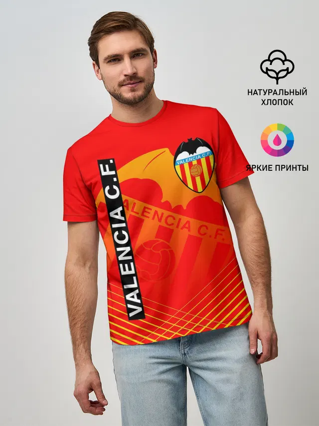 Мужская базовая футболка с принтом «Valencia — FC VALENCIA — ФК ВАЛЕНСИЯ»