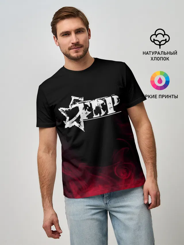 Мужская базовая футболка с принтом «5Fdp RED Smoke»