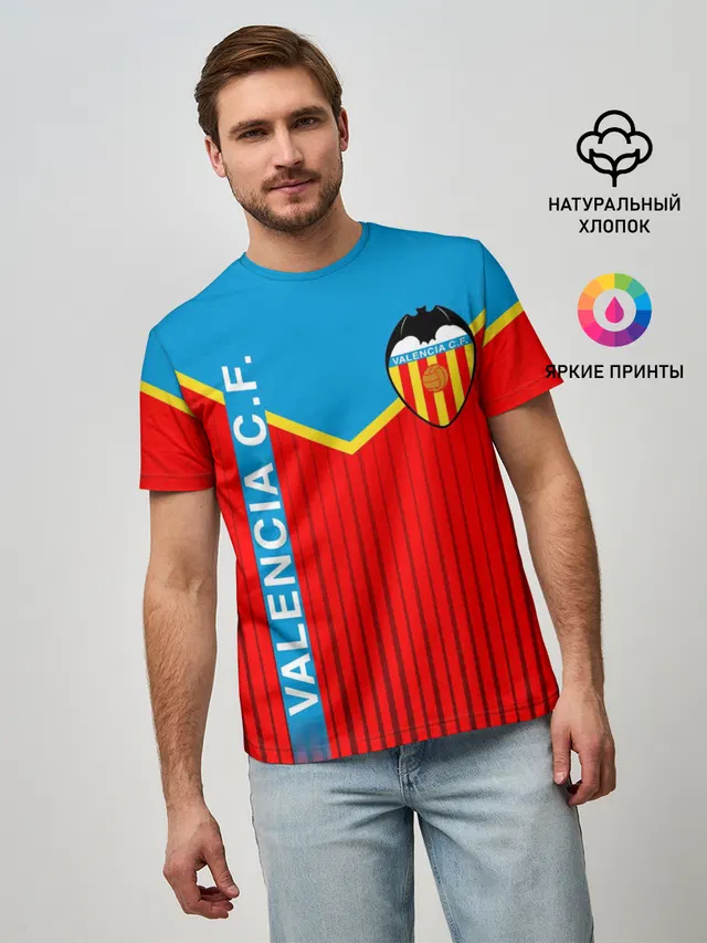 Мужская базовая футболка с принтом «Valencia — FC VALENCIA — ФК ВАЛЕНСИЯ»