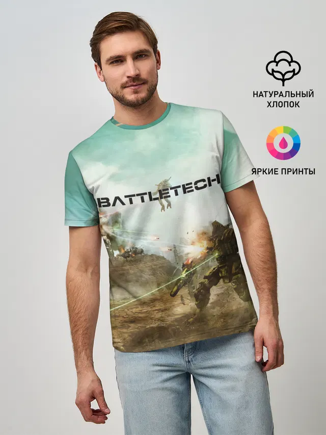 Мужская базовая футболка с принтом «BattleTech — Битва мехов»
