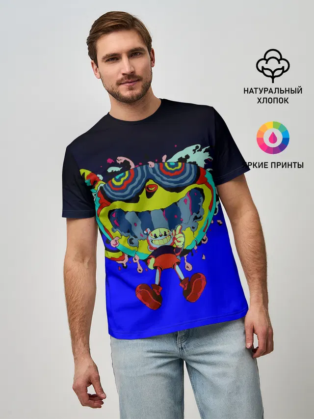 Мужская базовая футболка с принтом «Acid Cuphead»