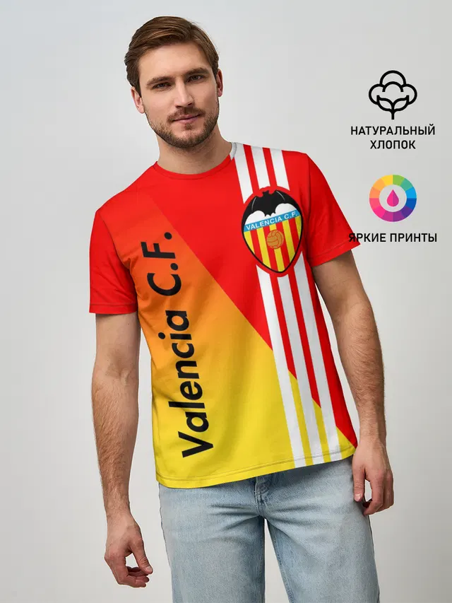 Мужская базовая футболка с принтом «Valencia — FC VALENCIA — ФК ВАЛЕНСИЯ»