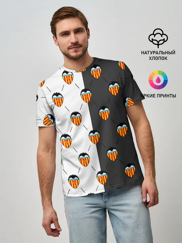 Мужская базовая футболка с принтом «Valencia — FC VALENCIA — ФК ВАЛЕНСИЯ»