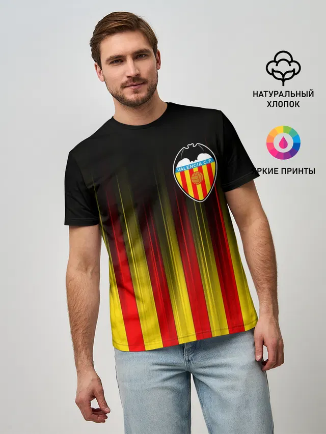 Мужская базовая футболка с принтом «Valencia — FC VALENCIA — ФК ВАЛЕНСИЯ»