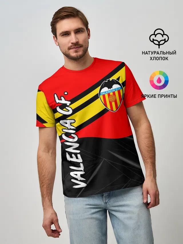 Мужская базовая футболка с принтом «Valencia — FC VALENCIA — ФК ВАЛЕНСИЯ»