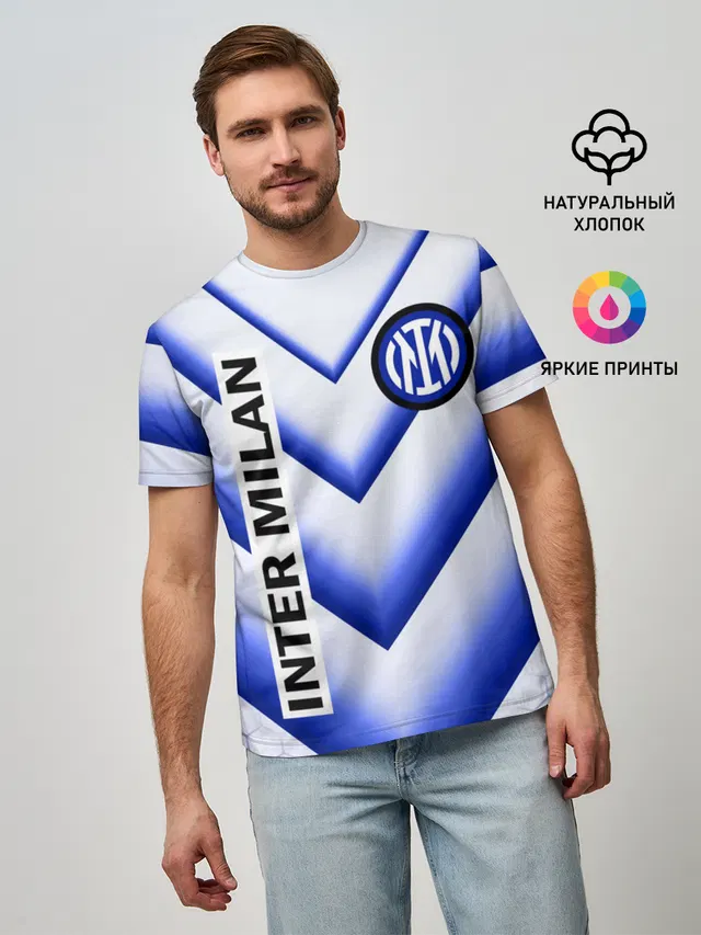 Мужская базовая футболка с принтом «Hexagon pattern — INTER MILAN»