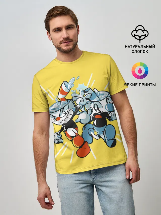 Мужская базовая футболка с принтом «Cuphead bros»