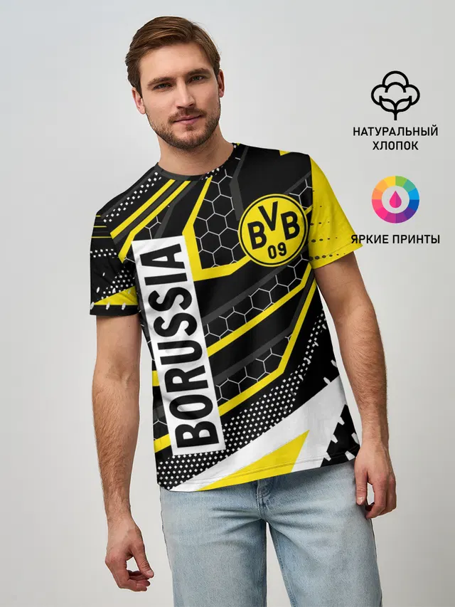 Мужская базовая футболка с принтом «ФК Боруссия — FC BORUSSIA»