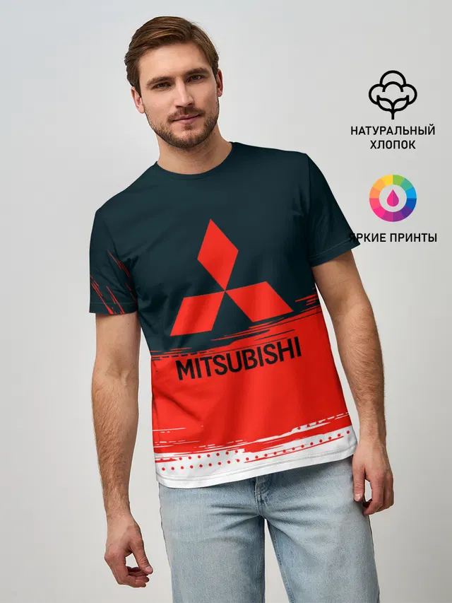 Мужская базовая футболка с принтом «Mitsubishi — МИТСУБИШИ»