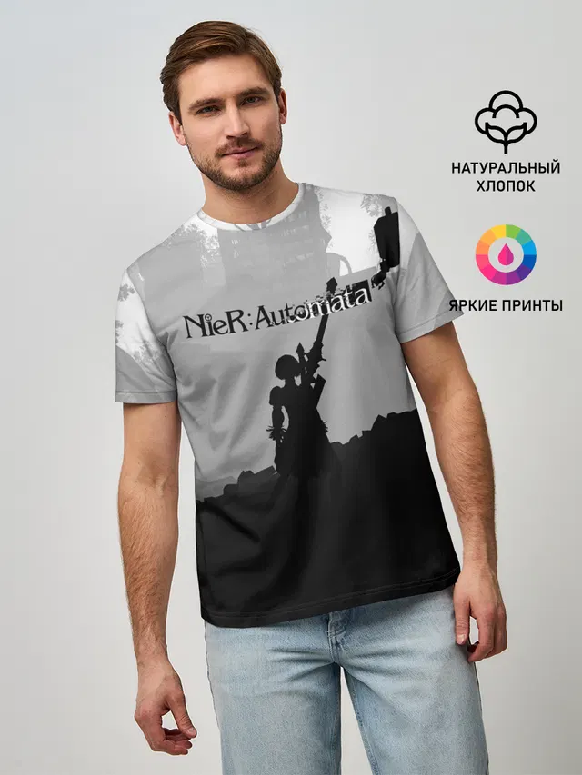 Мужская базовая футболка с принтом «Pod — Nier Automata»