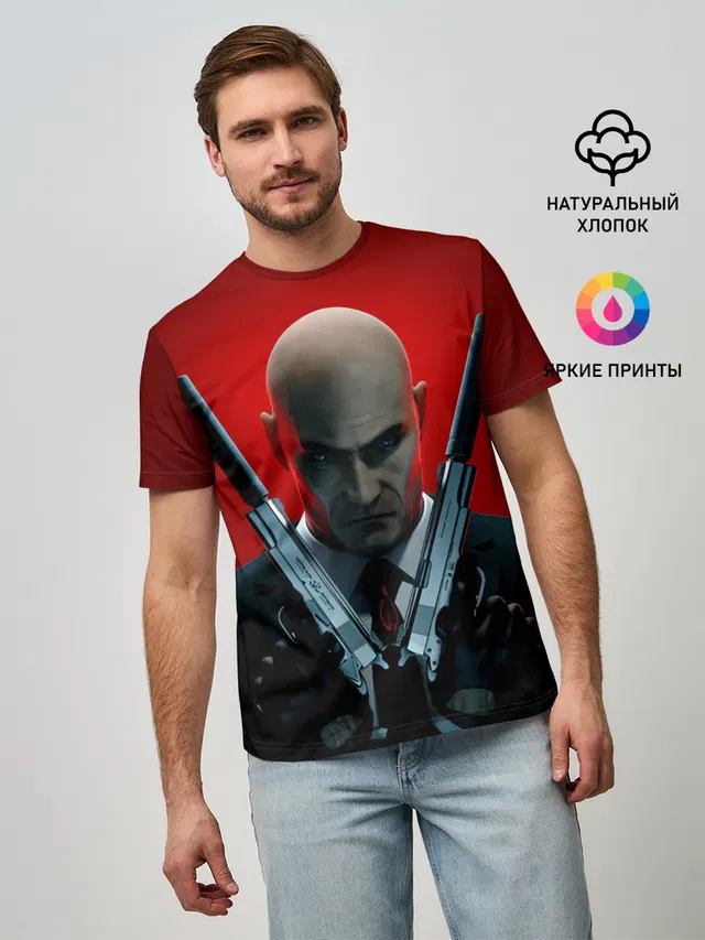 Мужская базовая футболка с принтом «Hitman — Agent here»