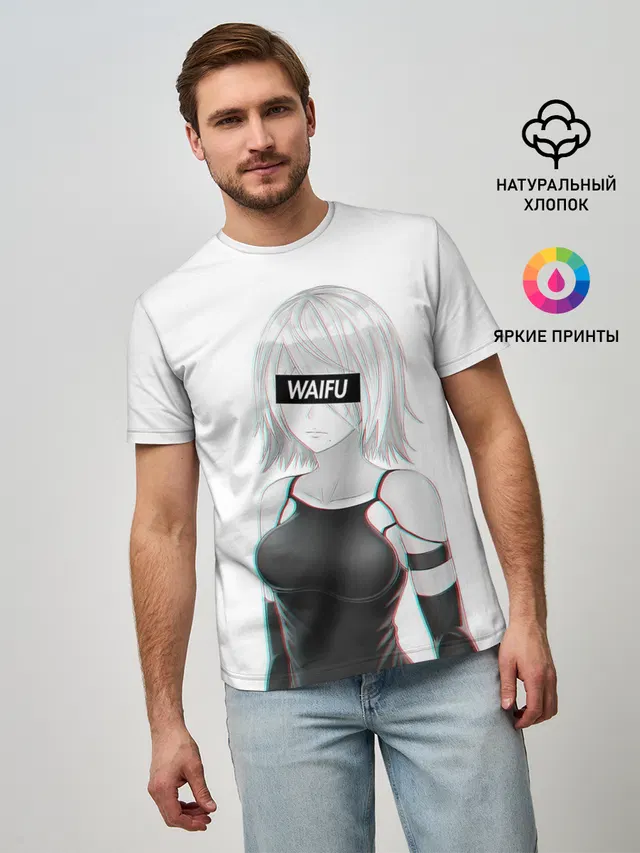 Мужская базовая футболка с принтом «A2 Waifu»
