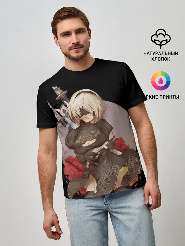 Мужская базовая футболка с принтом «Katana — Nier: Automata»