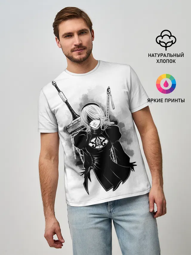 Мужская базовая футболка с принтом «Greatsword — 2B — Nier Automata»